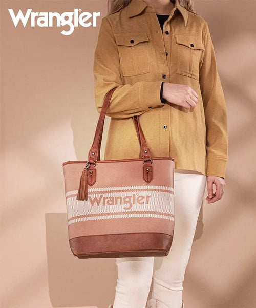 Wrangler Logo Waxed Canvas Tote - Cowhide and Conchos