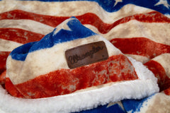 Wrangler Stars & Stripes USA American Flag Plush Fur Sherpa Borrego Fleece Throw Blanket - Cowhide and Conchos