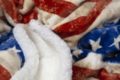 Wrangler Stars & Stripes USA American Flag Plush Fur Sherpa Borrego Fleece Throw Blanket - Cowhide and Conchos