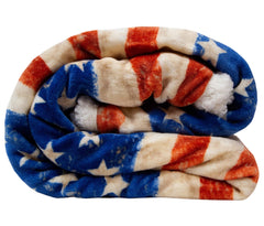 Wrangler Stars & Stripes USA American Flag Plush Fur Sherpa Borrego Fleece Throw Blanket - Cowhide and Conchos