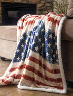 Wrangler Stars & Stripes USA American Flag Plush Fur Sherpa Borrego Fleece Throw Blanket - Cowhide and Conchos