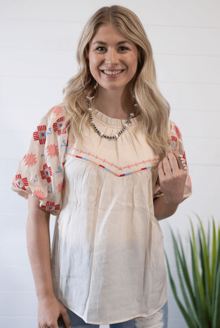 Zia Embroidered Blouse - Cowhide and Conchos