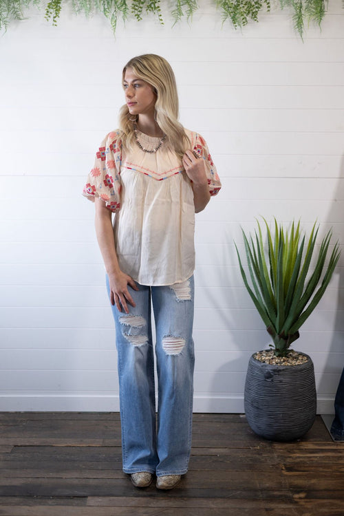 Zia Embroidered Blouse - Cowhide and Conchos