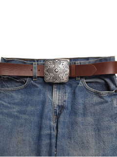 Zia Western Belt Buckle - Cowhide and Conchos