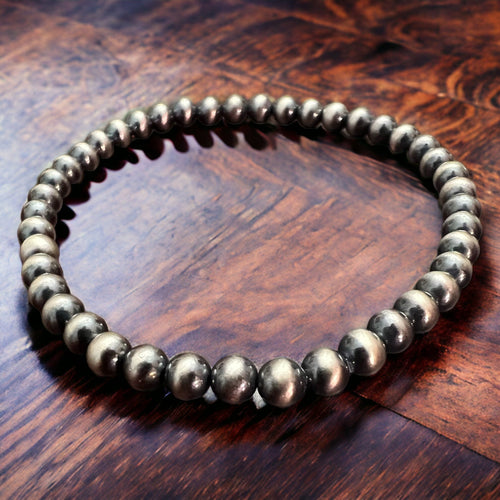 4mm - Sterling Pearl Stretch Bracelet - Cowhide and Conchos