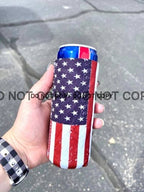 American Flag Print Slim Can Koozie - Cowhide and Conchos