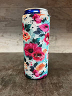 Bright Flowers Print Slim Can Koozie - Cowhide and Conchos