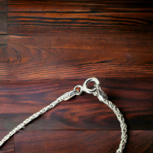 Bright Silver 1.35 mm Reverse Rope Chain - 16 inch - Cowhide and Conchos