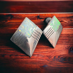 Concho earrings - Navajo concho and opal and sterling post earrings - Cowhide and Conchos