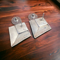 Concho earrings - Navajo concho and opal and sterling post earrings - Cowhide and Conchos