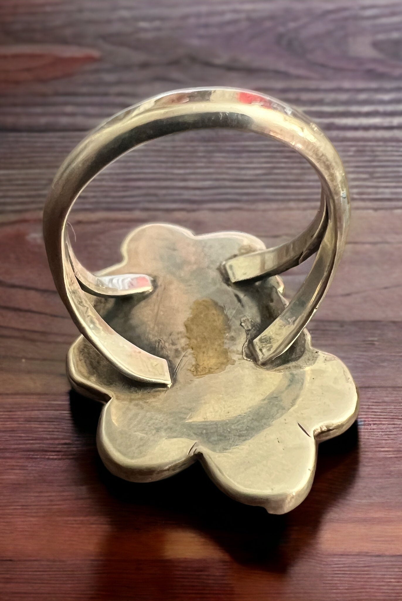 Coral ring on hand stamped sterling silver - Native signed A Chapo - size 7 - Cowhide and Conchos