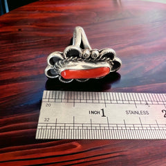 Coral ring - signed A Chapo on hand stamped sterling - size 7 - Cowhide and Conchos