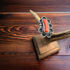 Coral ring - signed A Chapo on hand stamped sterling - size 7 - Cowhide and Conchos