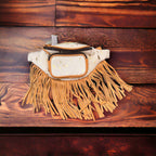Cowhide Fanny Pack - Beige & Gold Cowhide - Cowhide and Conchos