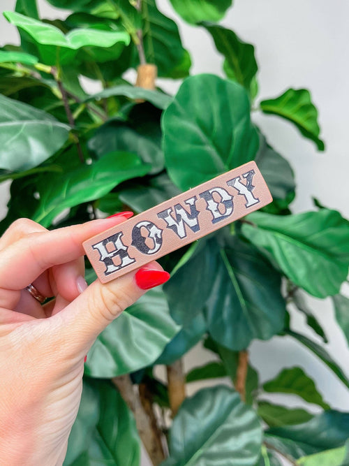 Howdy Tooled Leather Hair Clip - Cowhide and Conchos