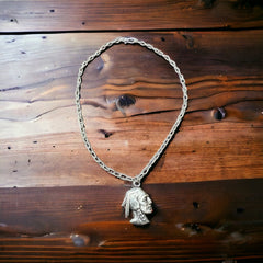 Indian head necklace - Cowhide and Conchos