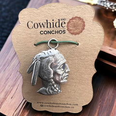 Indian head necklace - Cowhide and Conchos