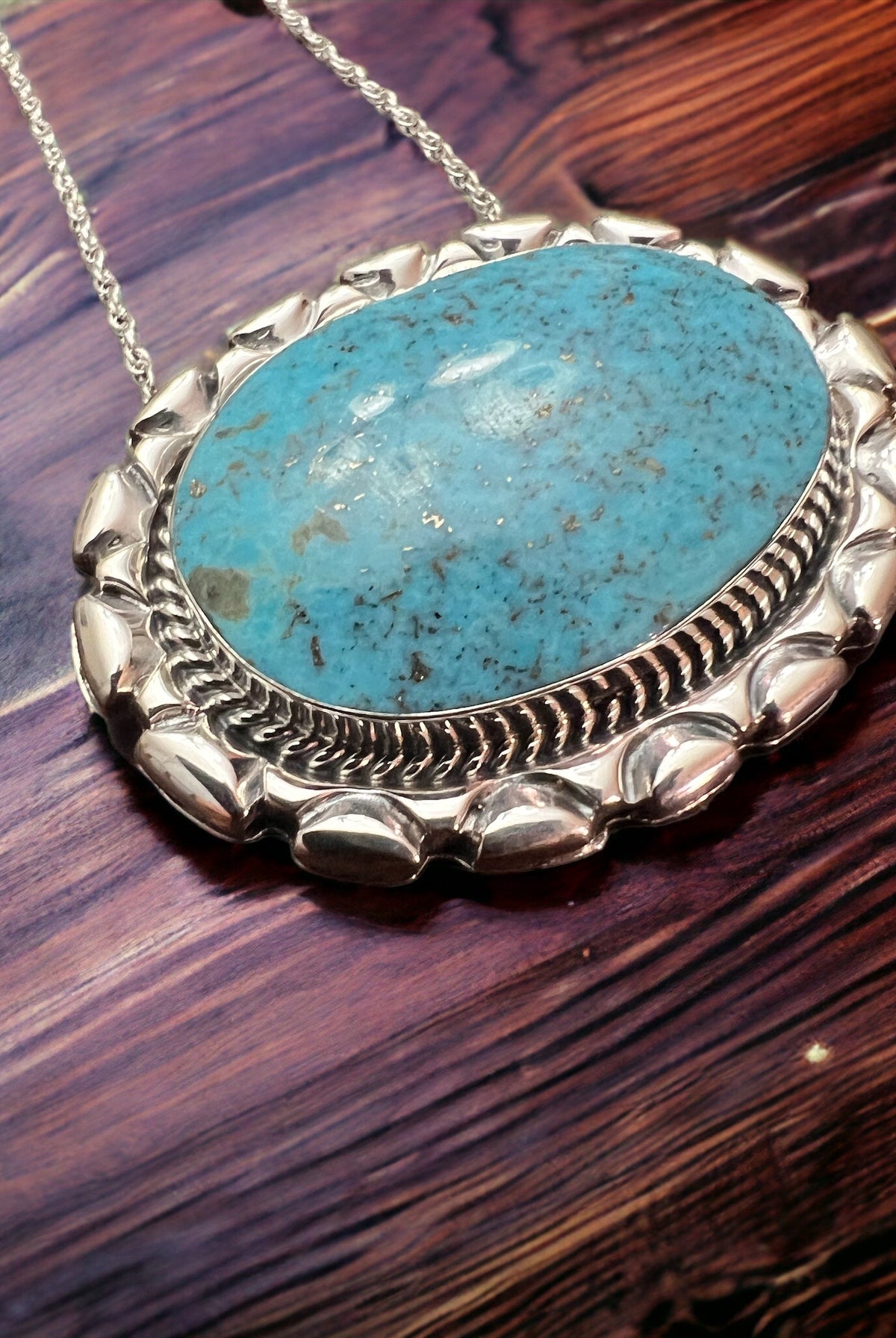 Jimson Belin Turquoise & Sterling Silver Necklace - Cowhide and Conchos