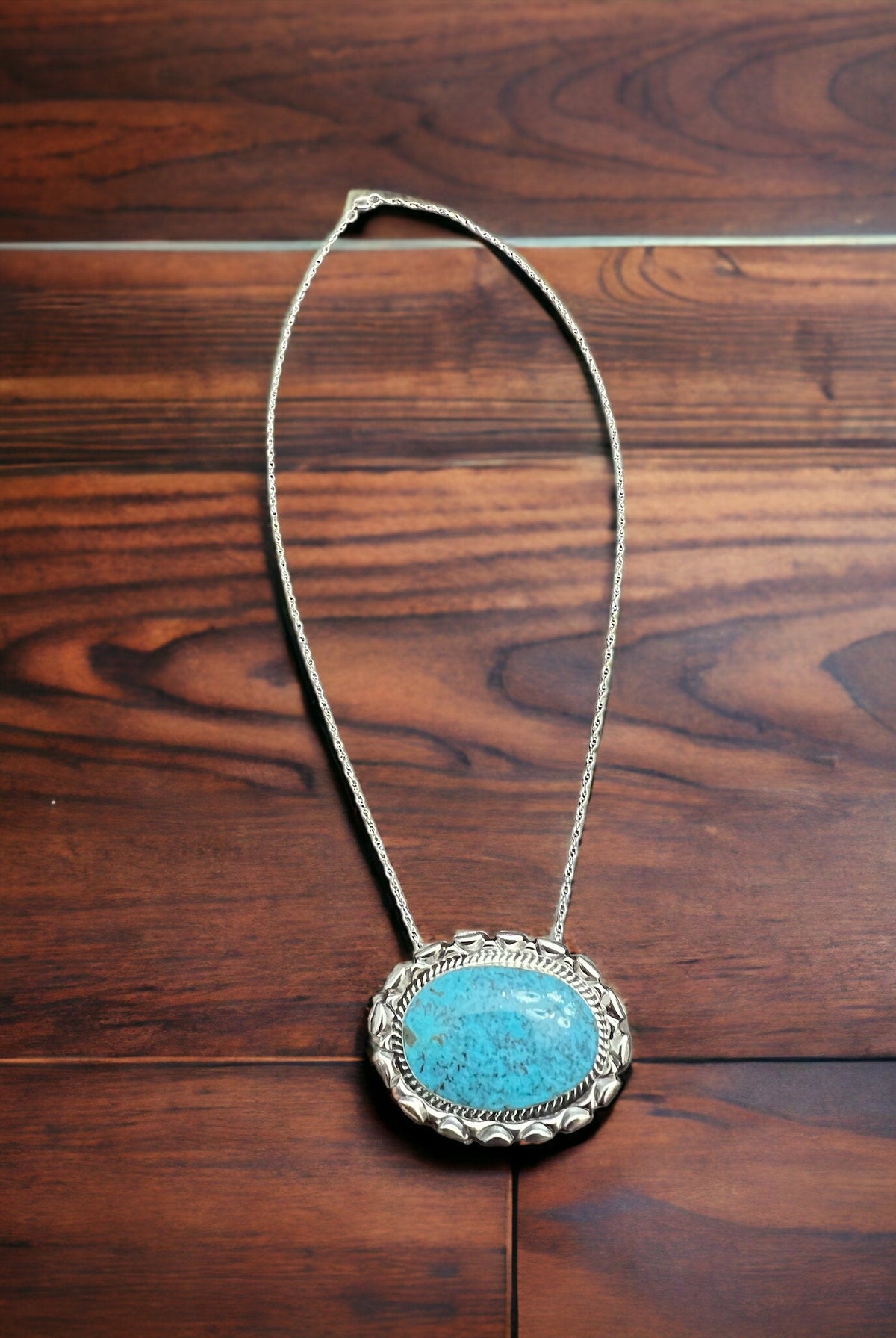 Jimson Belin Turquoise & Sterling Silver Necklace - Cowhide and Conchos