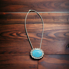 Jimson Belin Turquoise & Sterling Silver Necklace - Cowhide and Conchos