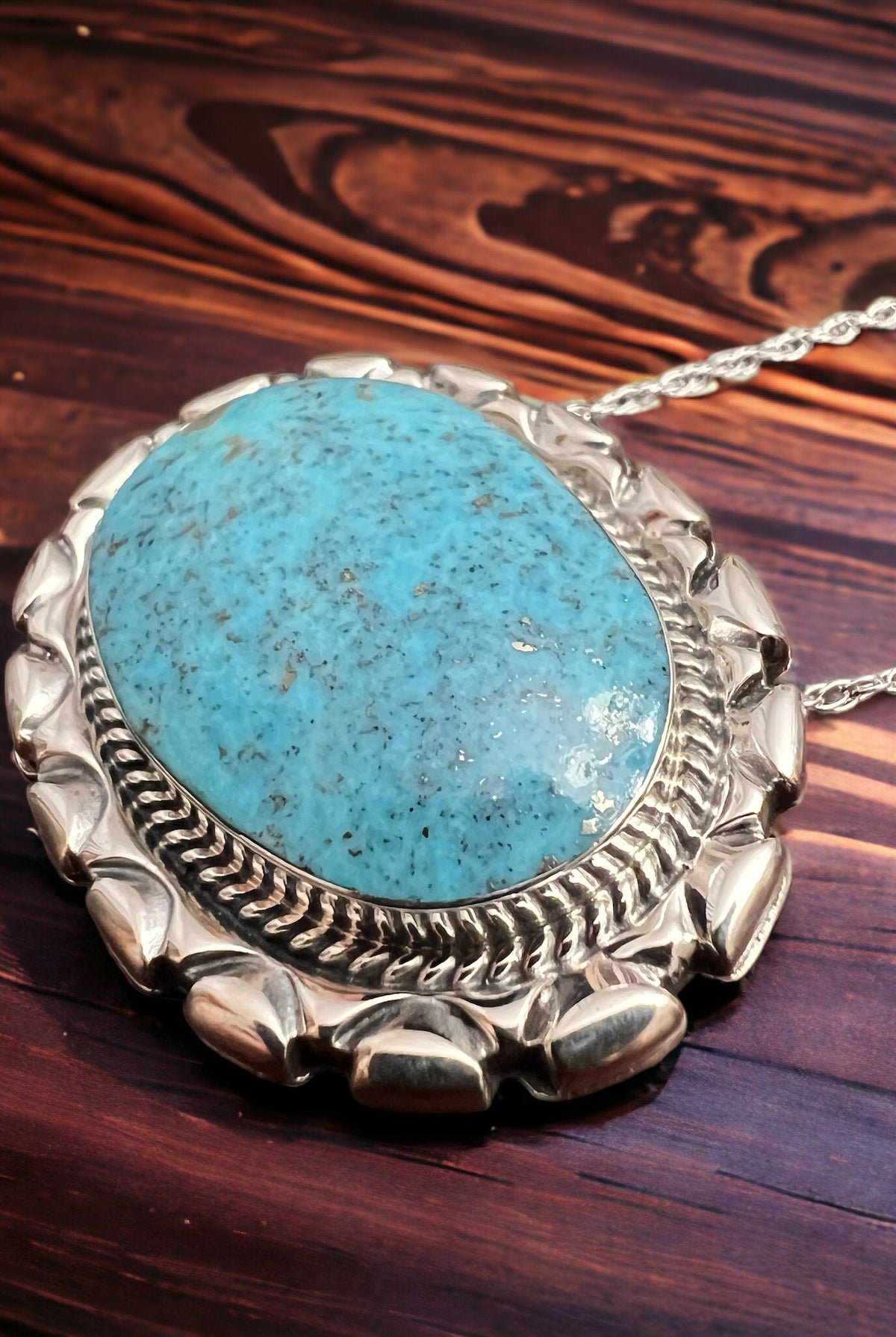 Jimson Belin Turquoise & Sterling Silver Necklace - Cowhide and Conchos