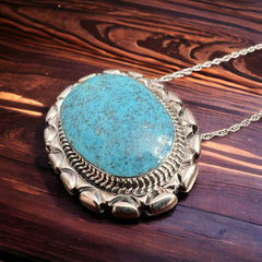 Jimson Belin Turquoise & Sterling Silver Necklace - Cowhide and Conchos
