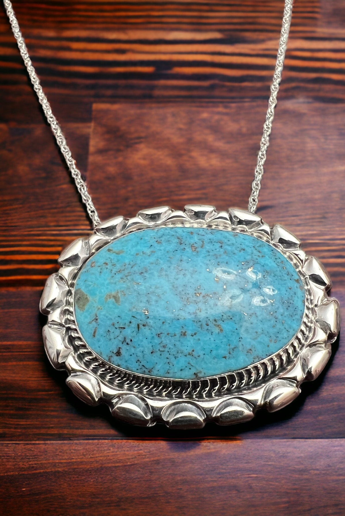 Jimson Belin Turquoise & Sterling Silver Necklace - Cowhide and Conchos