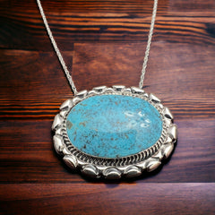Jimson Belin Turquoise & Sterling Silver Necklace - Cowhide and Conchos