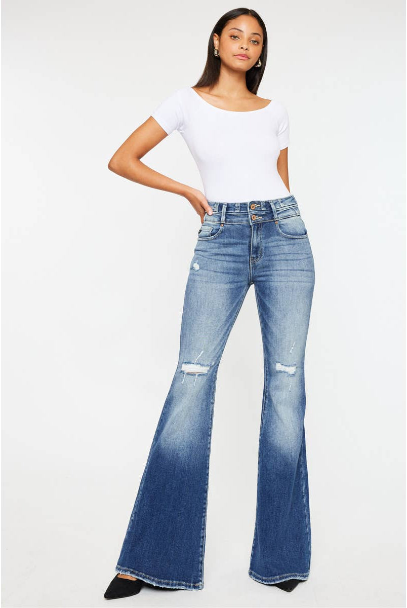 Kan Can High Rise Super Flare Jeans - Sizes 5, 7 and 9 available - Cowhide and Conchos