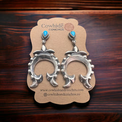 Lee Shorty Turquoise & Sterling Silver Earrings - Cowhide and Conchos