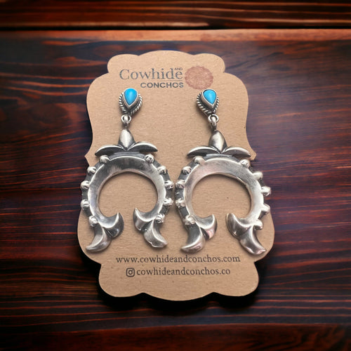 Lee Shorty Turquoise & Sterling Silver Earrings - Cowhide and Conchos