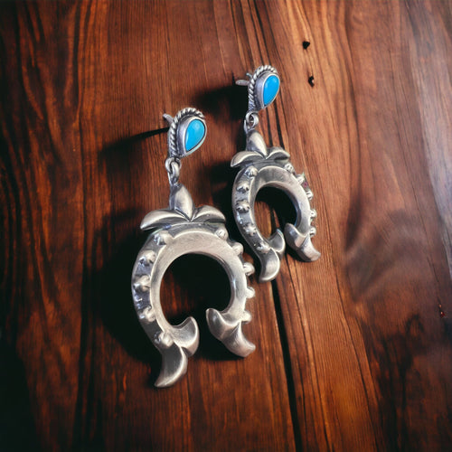 Lee Shorty Turquoise & Sterling Silver Earrings - Cowhide and Conchos