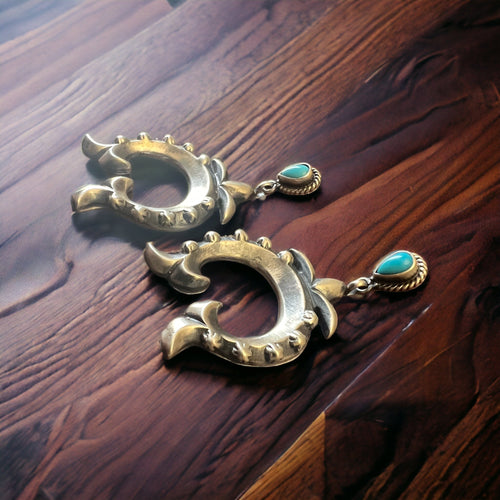 Lee Shorty Turquoise & Sterling Silver Earrings - Cowhide and Conchos