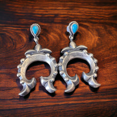Lee Shorty Turquoise & Sterling Silver Earrings - Cowhide and Conchos