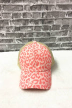Leopard print baseball hat with ponytail hole - pink - Cowhide and Conchos