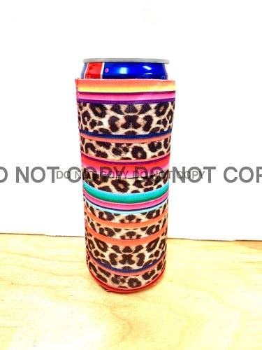 Leopard Serape Print Slim Can Koozie - Cowhide and Conchos