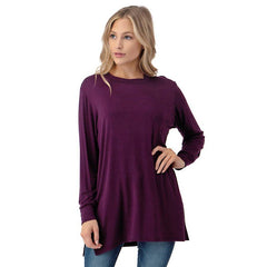 Long Sleeve Double Side Slit Tunic: Eggplant - Small and medium available - Cowhide and Conchos