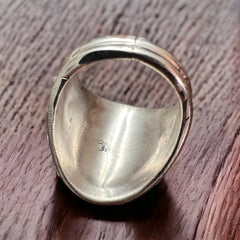 Native American Sterling Silver Navajo Turquoise Bear Ring - Size 10 - Cowhide and Conchos