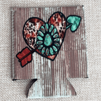No Fringe Regular Turquoise Stone Heart Koozie - Cowhide and Conchos