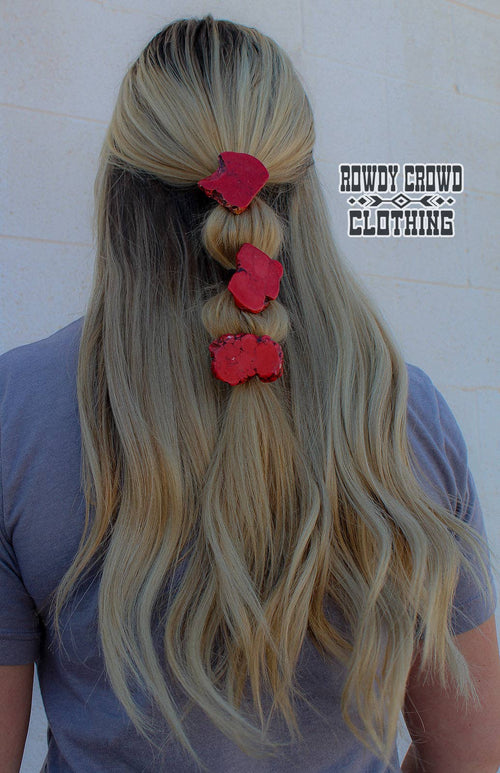 Red Rock Ponytail Holder/Hair Tie - Cowhide and Conchos