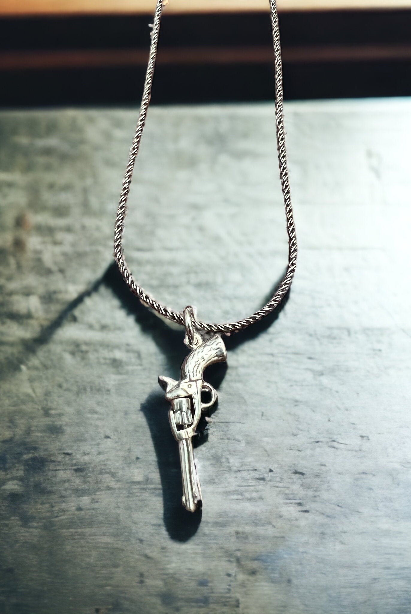 Sterling 3D pistol charm/pendant - Cowhide and Conchos