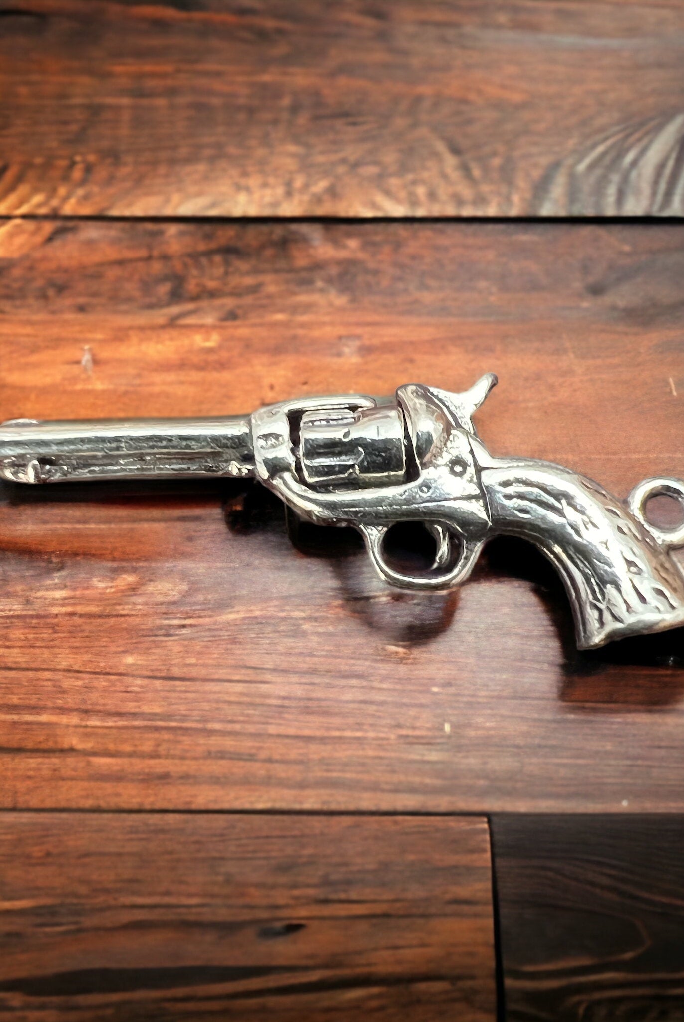 Sterling 3D pistol charm/pendant - Cowhide and Conchos