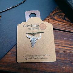 Sterling cow skull charm/pendant - Cowhide and Conchos