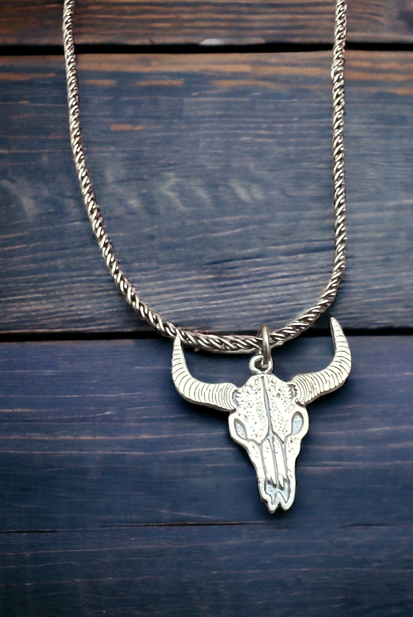 Sterling cow skull charm/pendant - Cowhide and Conchos