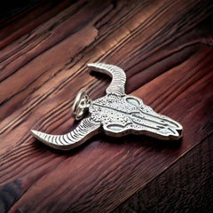 Sterling cow skull charm/pendant - Cowhide and Conchos