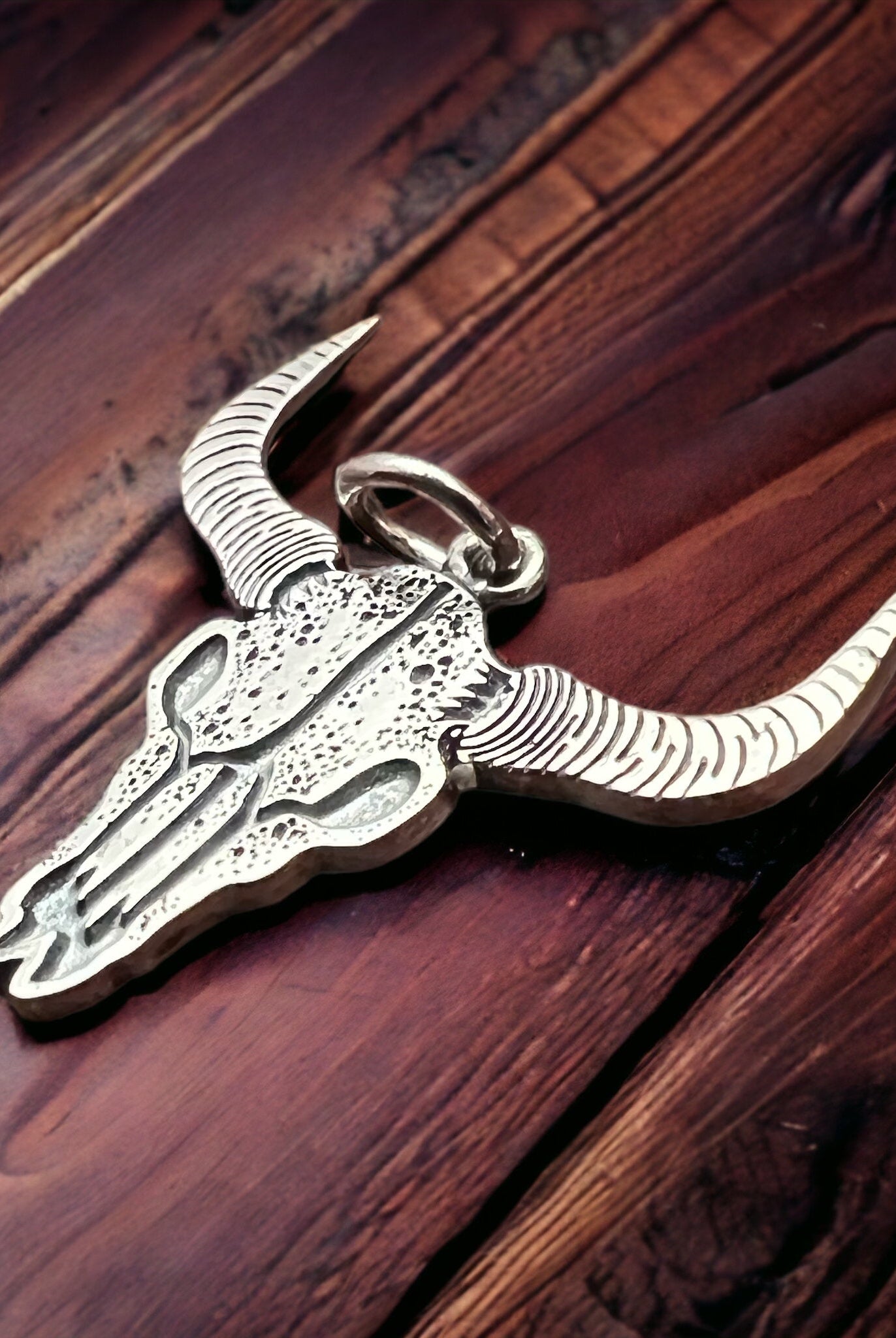 Sterling cow skull charm/pendant - Cowhide and Conchos