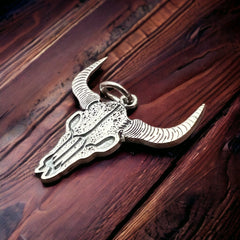 Sterling cow skull charm/pendant - Cowhide and Conchos