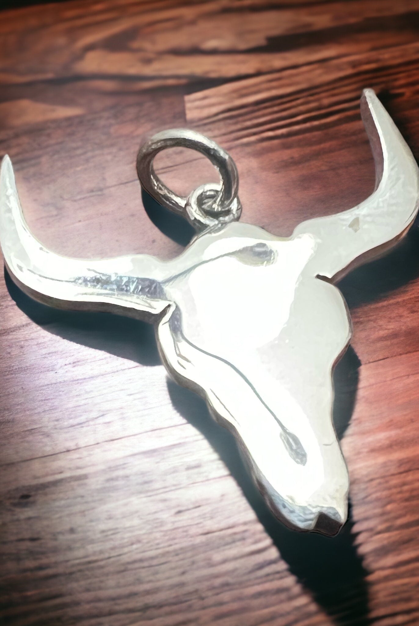 Sterling cow skull charm/pendant - Cowhide and Conchos