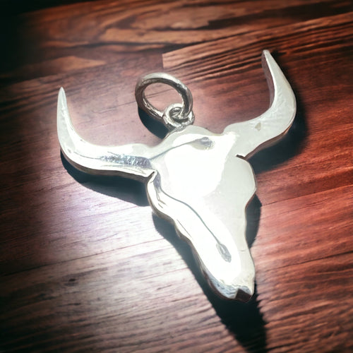 Sterling cow skull charm/pendant - Cowhide and Conchos