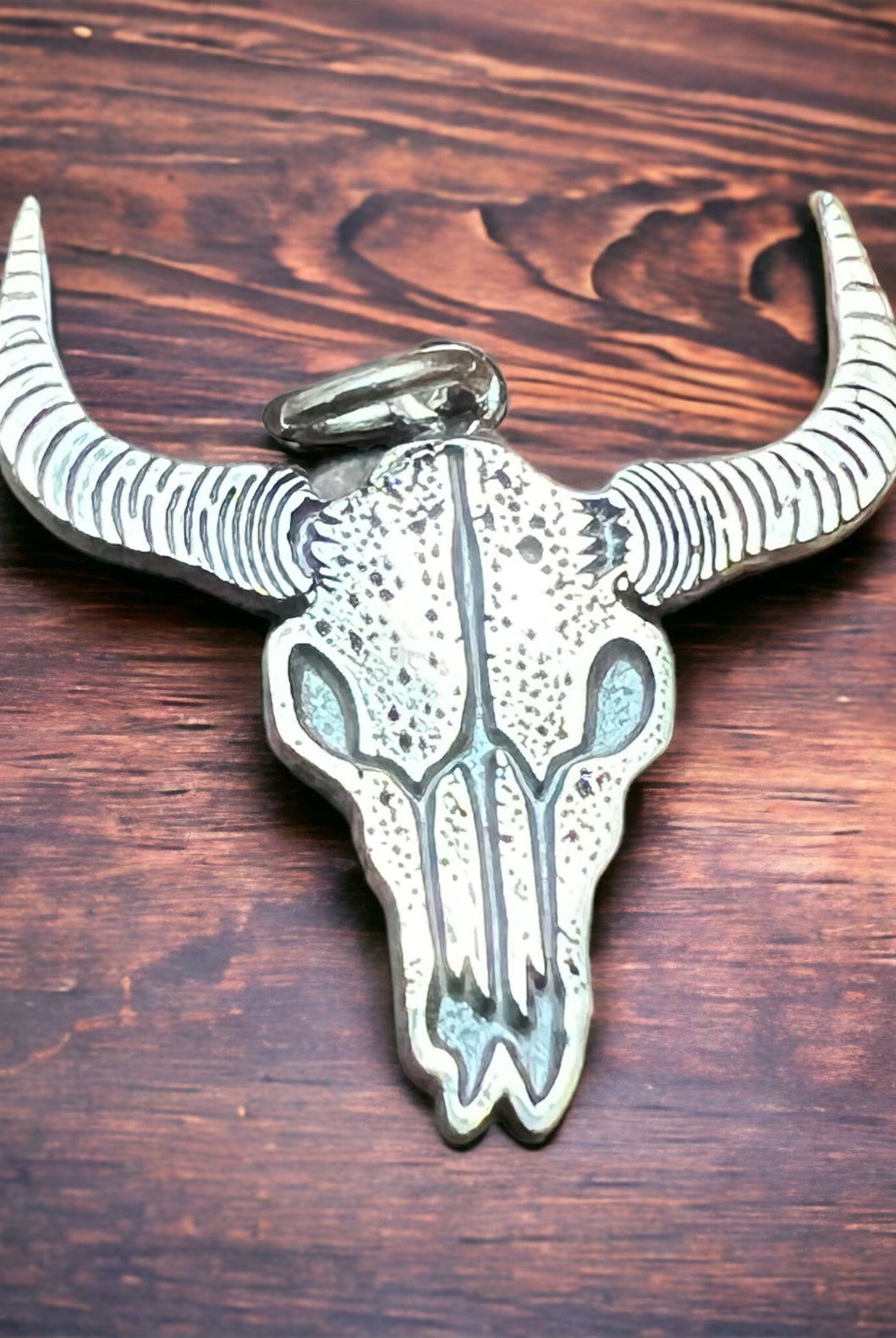 Sterling cow skull charm/pendant - Cowhide and Conchos